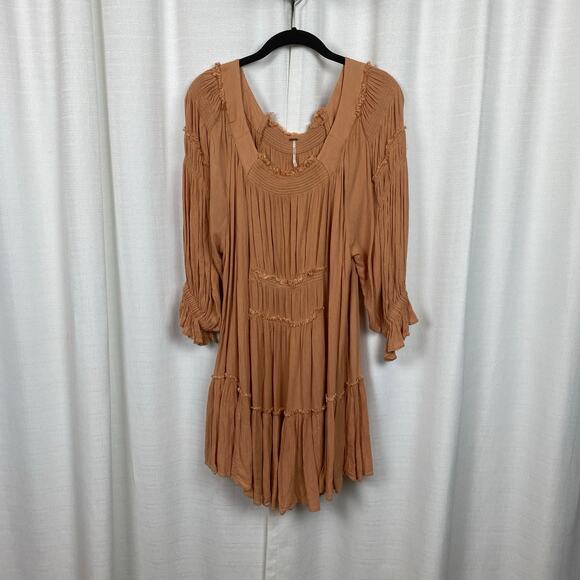 Free People Peach See Ya There Oversized Mini Dress Sz.L - Picture 7 of 16
